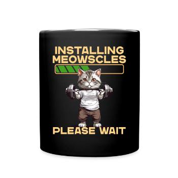 Meowscles Lustiges Katzen Bodybuilder Workout - Tasse einfarbig - Schwarz - Vorne