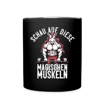 Einhorn Bodybuilder Magische Muskeln Design - Tasse einfarbig - Schwarz - Vorne