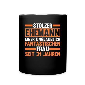 Ehe Lindenhochzeit 31 Jahre Verheiratet Hochzeitst - Tasse einfarbig - Schwarz - Vorne