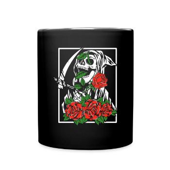 Sensenmann mit Rosen | Totenkopf Blumen - Tasse einfarbig - Schwarz - Vorne