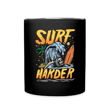 Härter surfen | Sun & Chill Beach Totenkopf - Tasse einfarbig - Schwarz - Vorne