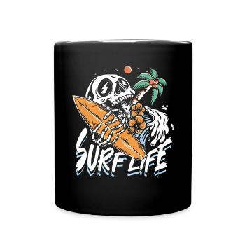 Surfen Leben | Sun & Chill Beach Totenkopf - Tasse einfarbig - Schwarz - Vorne