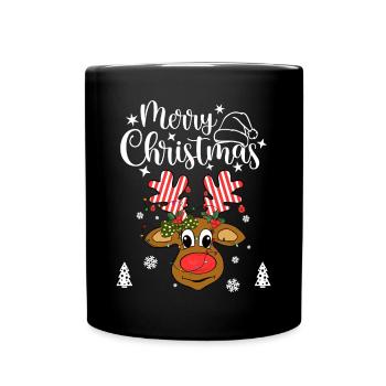 Deer Merry Christmas Santa Reindeer Hirsch - Tasse einfarbig - Schwarz - Vorne