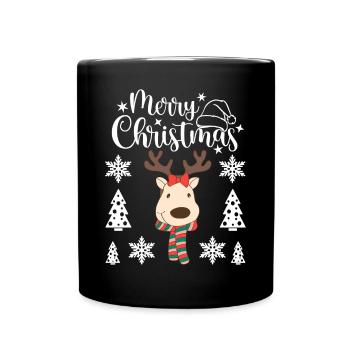 Un drôle de cerf avec une écharpe Joyeux Noël - Mug uni - noir - Devant