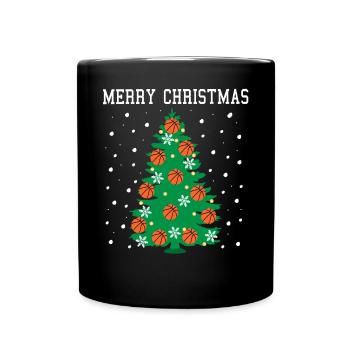 Merry Bball Xmas Tree for Sports Fans - Full Colour Mug - black - Front