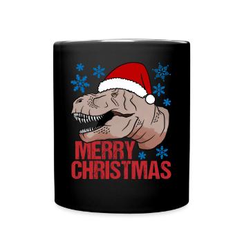 T-Rex Weihnachtsglück Urzeitlicher Festspaß - Tasse einfarbig - Schwarz - Vorne