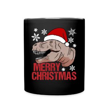 T-Rex Weihnachtsglück Urzeitlicher Festspaß - Tasse einfarbig - Schwarz - Vorne
