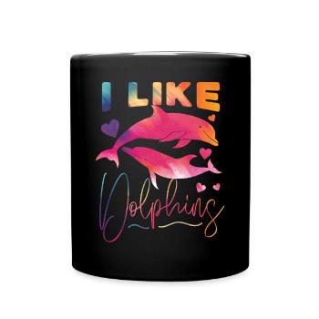 Dolphin Watercolor I Like Dolphins - Full Colour Mug - black - Front