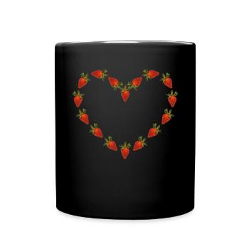 Erdbeere Früchte Beeren Herz Obstsalat Vegetarier - Tasse einfarbig - Schwarz - Vorne