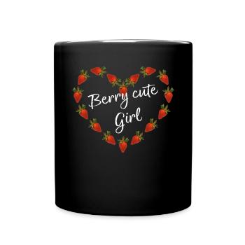 Berry Cute Girl Strawberry Fruits Berries Heart Fruit - Full Colour Mug - black - Front