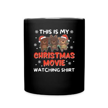 Ours Noël Regarder un film - Mug uni - noir - Devant