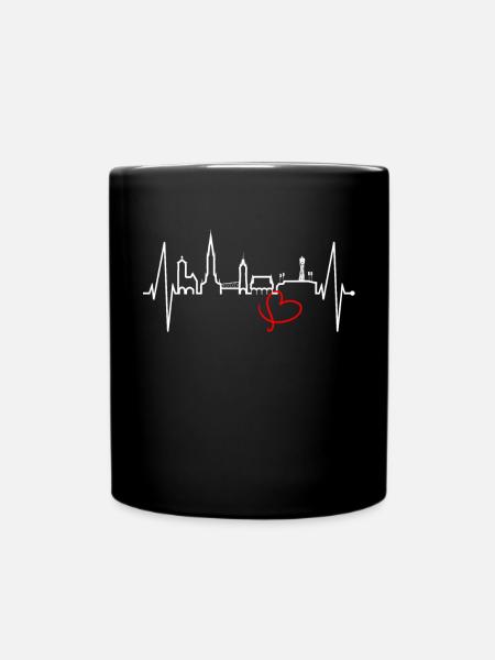 Freiburg im Breisgau Skyline Herzschlag Freiburger - Tasse einfarbig - Schwarz