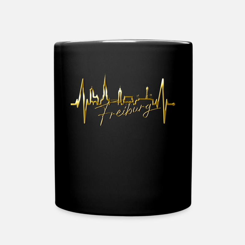 Freiburg im Breisgau Skyline Herzschlag Freiburger - Tasse einfarbig - Schwarz