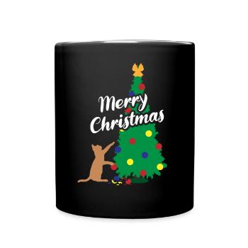 Katzenspaß Weihnachtsbaum Festlicher Schabernack - Tasse einfarbig - Schwarz - Vorne