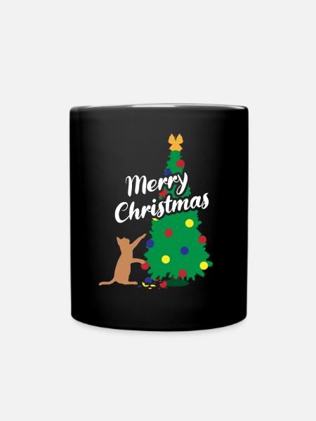 Katzenspaß Weihnachtsbaum Festlicher Schabernack - Tasse einfarbig - Schwarz