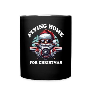 Pilot Santa Flying Home for Christmas Airplane - Full Colour Mug - black - Front