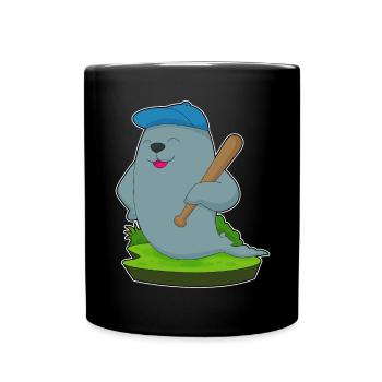 Seehund Baseball Baseballschläger - Tasse einfarbig - Schwarz - Vorne