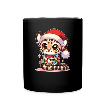 Weihnachtsmütze Weihnachten Lichterkette Ozelot - Tasse einfarbig - Schwarz - Vorne