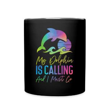 Dolphin Watercolor My Dolphin Is - Full Colour Mug - black - Front