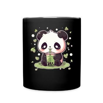 Kawaii Panda trinkt Boba Bubble Tea Chibi - Tasse einfarbig - Schwarz - Vorne