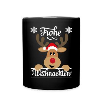 Frohe Weihnachten ein Weihnachtshirsch Rentier - Tasse einfarbig - Schwarz - Vorne