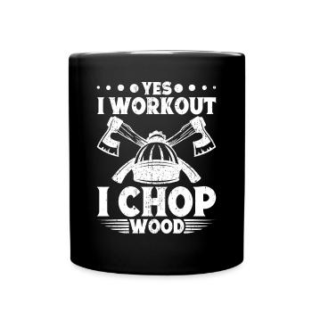 Holzfällerausrüstung Holzhacken Holzfäller Baumpfl - Tasse einfarbig - Schwarz - Vorne