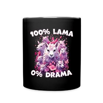 100% Lama - Niedliches Tier-Design mit Null Drama - Tasse einfarbig - Schwarz - Vorne
