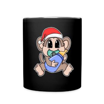 Affe Baby Weihnachten - Tasse einfarbig - Schwarz - Vorne