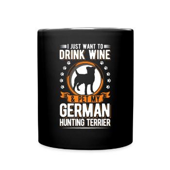 German Hunting Terrier and Wine - Full Colour Mug - black - Front