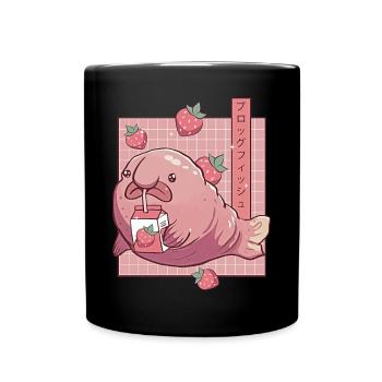 Kawaii Blobfisch Japanische Erdbeermilch - Tasse einfarbig - Schwarz - Vorne