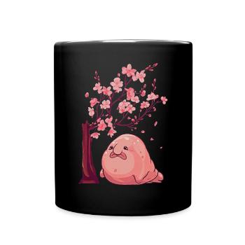 Kawaii Blobfish Japanese Cherry Blossoms - Full Colour Mug - black - Front