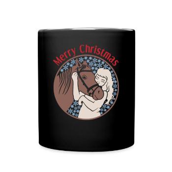 Fille étreignant le cheval cadeau magique de Noël - Mug uni - noir - Devant