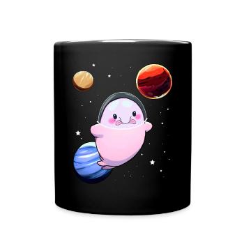 Lustiger Blobfisch Raum Astronaut Planeten - Tasse einfarbig - Schwarz - Vorne