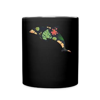 Dolphin Tropical Flower Floral - Full Colour Mug - black - Front
