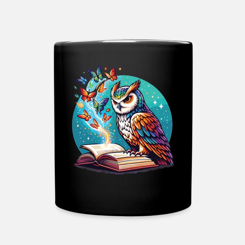 Büchertraum mit Eule und Schmetterlingen - Tasse einfarbig - Schwarz