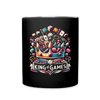 Spielherrscher: Krone, Karten und Würfel - Tasse einfarbig - Schwarz - Vorne