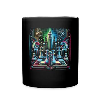 Glowing Neon Chess Design - Full Colour Mug - black - Front