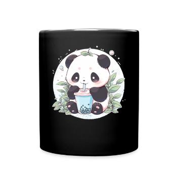 Kawaii Panda trinkt Boba Bubble Tea Chibi - Tasse einfarbig - Schwarz - Vorne