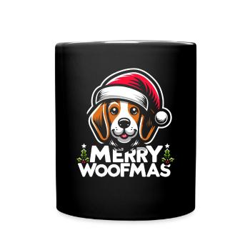 Christmas Dog Merry Woofmas Christmas Beagle - Full Colour Mug - black - Front