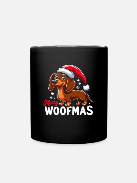Weihnachtshund Merry Woofmas Weihnachtsdackel - Tasse einfarbig - Schwarz