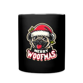 Weihnachtshund Merry Woofmas Weihnachtsmops - Tasse einfarbig - Schwarz - Vorne