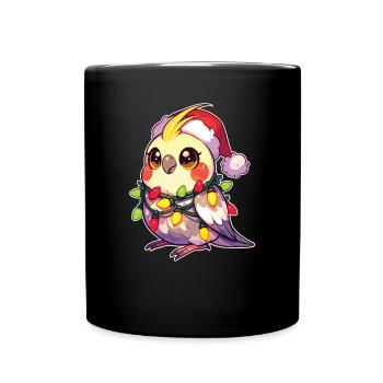 Weihnachten Lichterkette Nymphensittich - Tasse einfarbig - Schwarz - Vorne