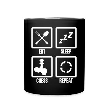 Essen Schlafen Schach Wiederholen - Tasse einfarbig - Schwarz - Vorne