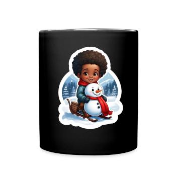 Kid-friendly snowman design - Full Colour Mug - black - Front
