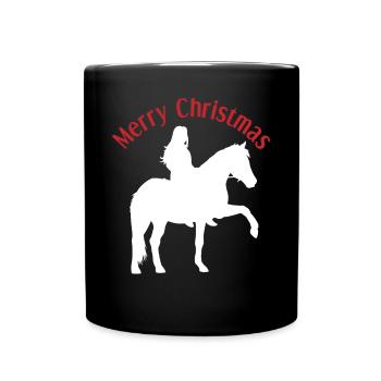 Weihnachtsfreude Mädchen und Pferd - Tasse einfarbig - Schwarz - Vorne