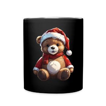 Noël mignon ours en peluche chapeau de Père Noël - Mug uni - noir - Devant