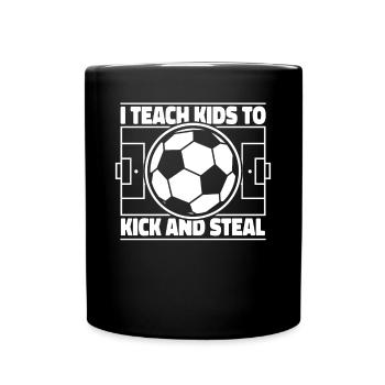 J’apprends aux enfants à donner des coups de pied et à voler le gardien de but Futbol - Mug uni - noir - Devant