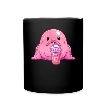 Kawaii Blobfish rose Boba Bubble Milk Tea - Mug uni - noir - Devant