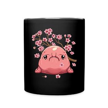 Kawaii Blobfish Japanese Cherry Blossoms - Full Colour Mug - black - Front
