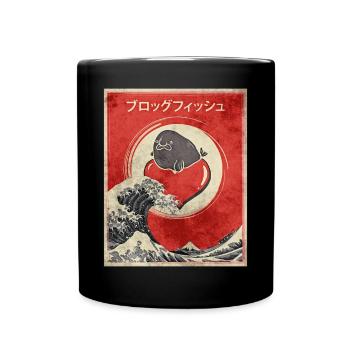 Blobfish japonais Kanagawa Wave Retro Poster - Mug uni - noir - Devant